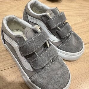 Vans Gray and White Kids Sneakers with Velcro